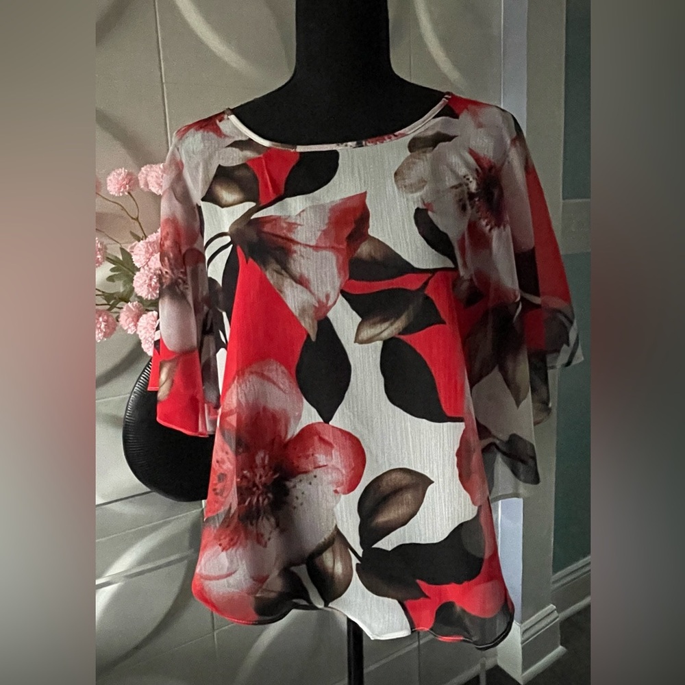 Alfred Dunner Petite Women's Sleeveless Top with Sheer Floral Overlay Size 12P